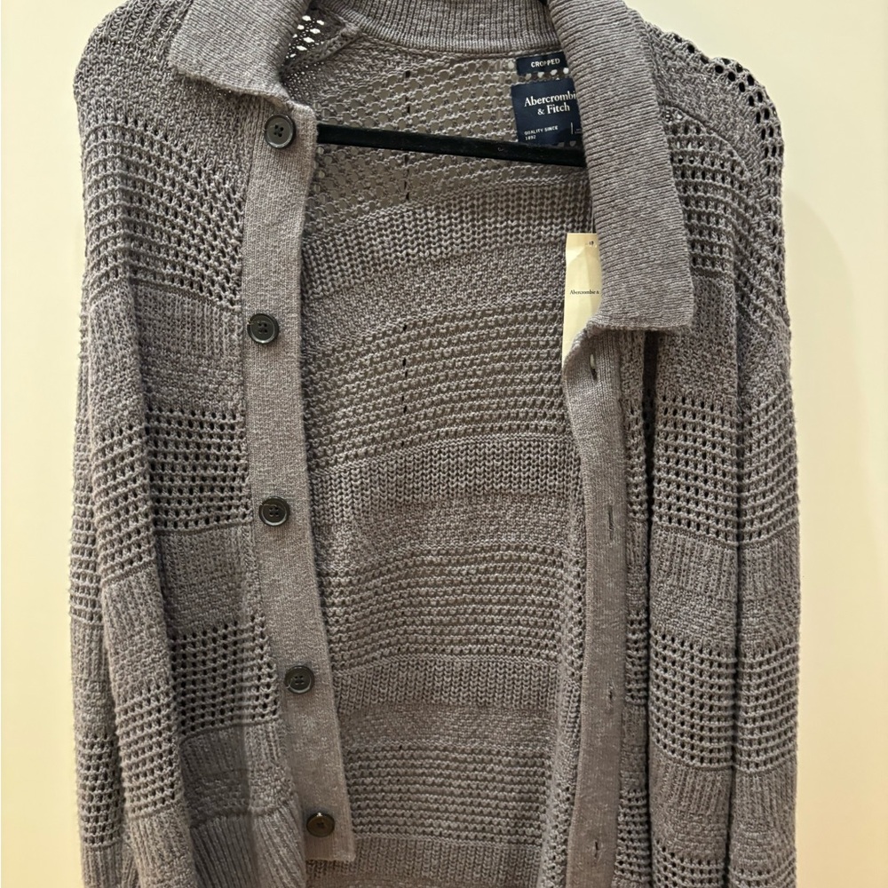 Abercrombie & Fitch Men’s Open-Knit Button-Up Cardigan in Gray - Picture 2 of 4